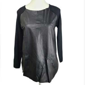 Zara Knit Black Faux Leather Trim Long Sleeve Top – Size S – Edgy Minimalist
